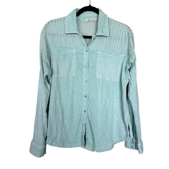 Soft Surroundings Aqua Long Sleeve Button Down Pocket Front Woven Tunic Sz XS - Picture 3 of 8